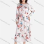 Wholesale Women's Casual Floral Print Round Neck Long Sleeve Tie Side Ruffle Hem Midi Dress With Belt preview