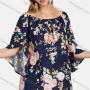Wholesale Women's Casual Bateau Neck Butterfly Sleeve Floral Lace Up Blouse preview