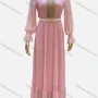 Wholesale Women's Casual Poet Sleeve Button Decor Embroidered Maxi Dress With Belt preview