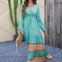 Wholesale Women's Casual Vintage Floral Print V Neck Lace Up Long Sleeve Ruffle Hem Maxi Dress preview