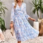 Wholesale Women's Casual Vintage Allover Print V Neck Ruffle Trim Ruffle Hem Maxi Dress preview
