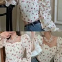 Wholesale Women's Fashion Square Neck Poet Sleeve Floral Print Crop Top preview