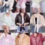 Wholesale Women's Casual Collared Long Sleeve Button Front Mesh Tie Plain Cardigan preview