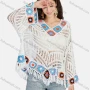 Wholesale Women's Casual V Neck Long Sleeve Hollow Out Scarf Hem Cover Up Knit Top 552# preview
