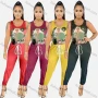 Wholesale Women's Casual Crew Neck Graphic Tank Top & Lace Up Pants Set preview