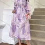 Wholesale Women's Elegant Vintage Tie Dye Ruffle Trim V Neck Long Sleeve Maxi Dress preview