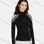 Wholesale Women's Plain Mock Neck Rhinestone Cold Shoulder Long Sleeve Blouse preview