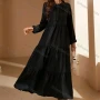 Wholesale Women's Casual Plain Tie Neck Long Sleeve Ruched Ruffle Hem Maxi Dress preview