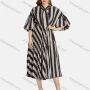 Wholesale Women's Elegant Striped Tie Neck Half Sleeve Peplum Pleated Midi Dress preview