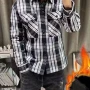 Wholesale Men's Casual Plaid Print Flap Pockets Long Sleeve Shirt preview