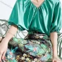 Wholesale Women's Casual V Neck Puff Sleeve Button Decor Plain Top preview