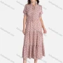 Wholesale Women's Casual Floral Print Tie Neck Shirred Half Sleeve Ruffle Hem Midi Dress preview