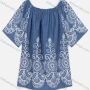 Wholesale Women's Casual Half Sleeve Boat Neck Folk Art Denim Blouse preview