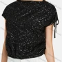 Wholesale Women's Bateau Neck Cap Sleeve Lace Up Sequin Plain Blouse preview