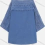 Wholesale Women's Casual Plain 3/4 Sleeve Boat Neck Lace Denim Blouse preview