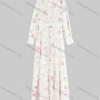 Wholesale Women's Casual Ruffle Round Neck Floral Print Long Sleeve Lace Trim Mesh Maxi Dress With Belt preview