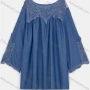 Wholesale Women's Casual Long Sleeve Round Neck Lace Denim Blouse preview