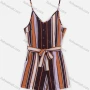 Wholesale Women's Casual Spaghetti Strap V-Neck Striped Print Button Front Belted Romper preview