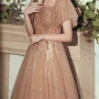 Wholesale Women's Elegant Square Neck Sequin Appliques Ruffle Sleeve Lace Up Maxi Evening Dress preview