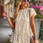 Wholesale Women's Casual Allover Print Mock Neck Short Sleeve Ruffle Hem Blouse 2312017# preview