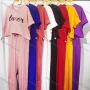 Wholesale Women's Casual Drawstring Letter Short Sleeve Crop Top & Elastic Waist Sweatpants Set preview