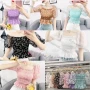Wholesale Women's Casual Square Neck Mesh Puff Sleeve Ruffle Hem Floral Print Blouse preview