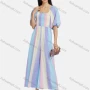 Wholesale Women's Square Neck Half Sleeve Shirred Tie Dye Lace Up Back High Waist Wide Leg Jumpsuit preview