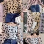 Wholesale Women's Casual Square Neck Mesh Long Sleeve Zipper Ruffle Hem Allover Print Blouse preview