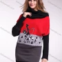 Wholesale Women's High Neck Colorblock Cartoon Pullover Sweater preview