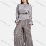 Wholesale Women's Casual Mock Neck Poet Sleeve Peplum Belted Blouse 2-piece Set preview