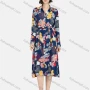Wholesale Women's Vintage Long Sleeve Button Down Floral Print Shirt Dress With Belt preview