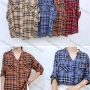Wholesale Women's Collared Loose Fit Plaid Print Flap Pockets Long Sleeve Shirt 11936# preview