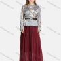 Wholesale Women's Elegant Tie Neck Long Sleeve Pearl Decor Floral Blouse 2-piece Set preview
