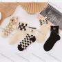 Wholesale Women's Comfy Checkerboard Cartoon Print Cushioned Ankle Socks preview