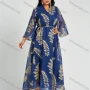 Wholesale Woman's Traditional Notched Neck Long Bell Sleeve Layered Embroidery Floral Print Maxi Dress With Belt preview