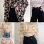 Wholesale Women's Casual Off Shoulder Lantern Sleeve Floral Print Tiered Crop Top preview