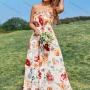 Wholesale Women's Casual Floral Print Strapless Lace Up Shirred Ruffle Trim Maxi Dress preview