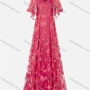 Wholesale Women's Elegant Butterfly Sleeve V Neck Pearl Lace Appliques Evening Dress preview