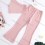 Wholesale Girl's Plain Rib-knit Bow Knot One Shoulder Crop Tank Top & Flare Pants 2 Piece Set preview