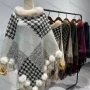 Wholesale Women's Causal Fashion Houndstooth Fuzzy Cape preview