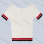 Wholesale Women's Casual Crew Neck Short Sleeve Hollow Out Striped Trim French Rib Knit Top 2821# preview