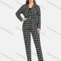 Wholesale Women's Formal Lapel Long Sleeve Single Breasted Belted Plaid Suit Jackets 2-piece Set preview