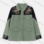 Wholesale Women's Casual Button Down Floral Embroidery Rhinestone Flap Pockets Long Sleeve Jacket B001# preview