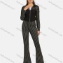 Wholesale Women's Business Collared Striped Zip Colorblock Crop Jacket 2-piece Set preview