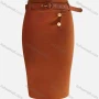 Wholesale Women's Elegant Plain Button Front Pencil Skirt With Belt preview