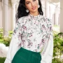 Wholesale Women's Casual Floral Print Mock Neck Long Sleeve Button Down Blouse preview