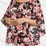 Wholesale Women's Bateau Neck Butterfly Sleeve Floral Lace Up Blouse preview