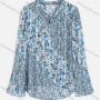 Wholesale Women's Elegant V Neck Ditsy Floral Flare Sleeve Curved Hem Shirt preview