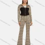 Wholesale Women's Business Collared Plaid Zip Colorblock Crop Jacket 2-piece Set preview