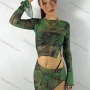 Wholesale Women's Sexy Bateau Neck Bell Sleeve Graffiti Print Mesh Semi-sheer Graphic Top Q21TP458# preview